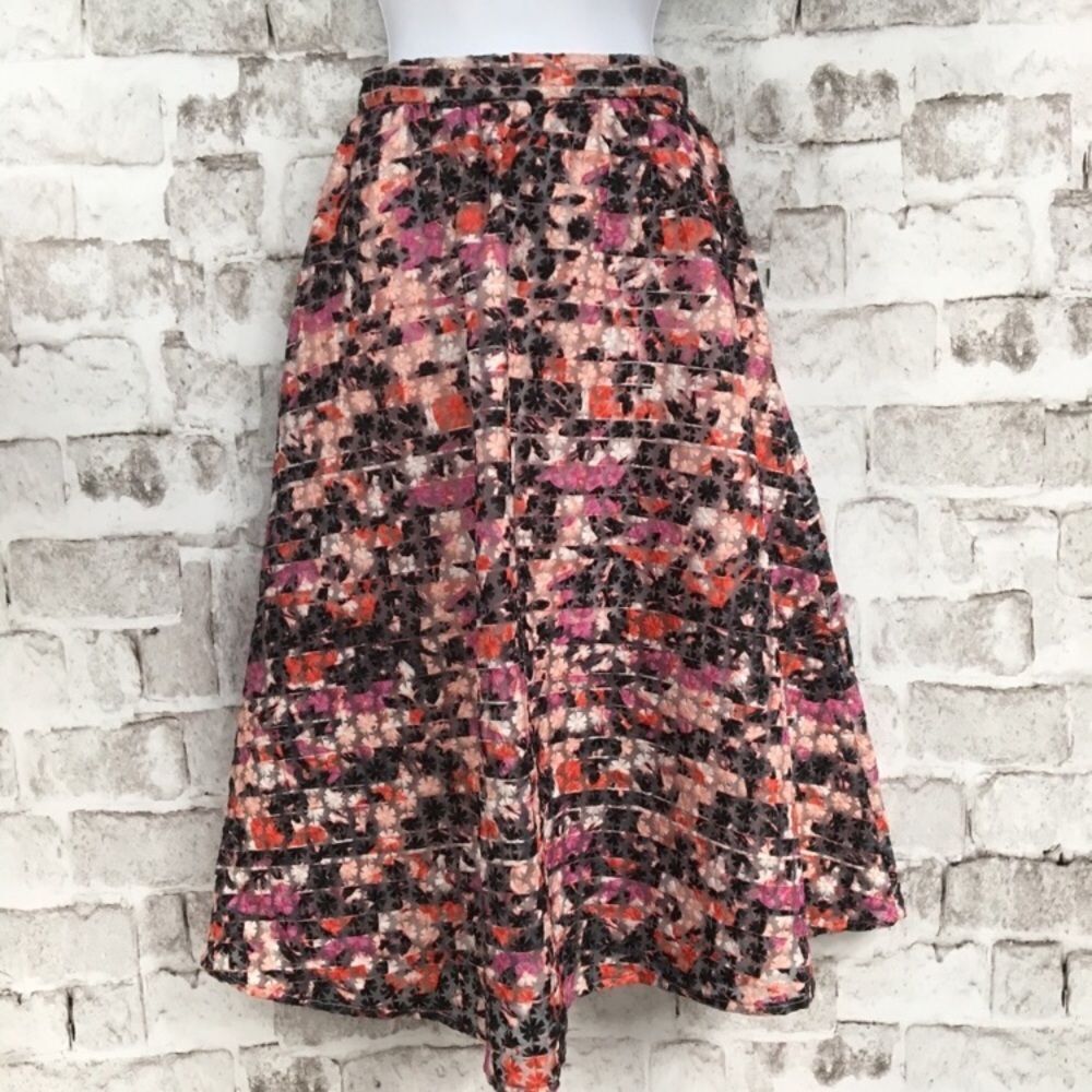 Sam Edelman Floral Skirt Size 0 Multicolor Fit Flare A-Line Midi Cocktail